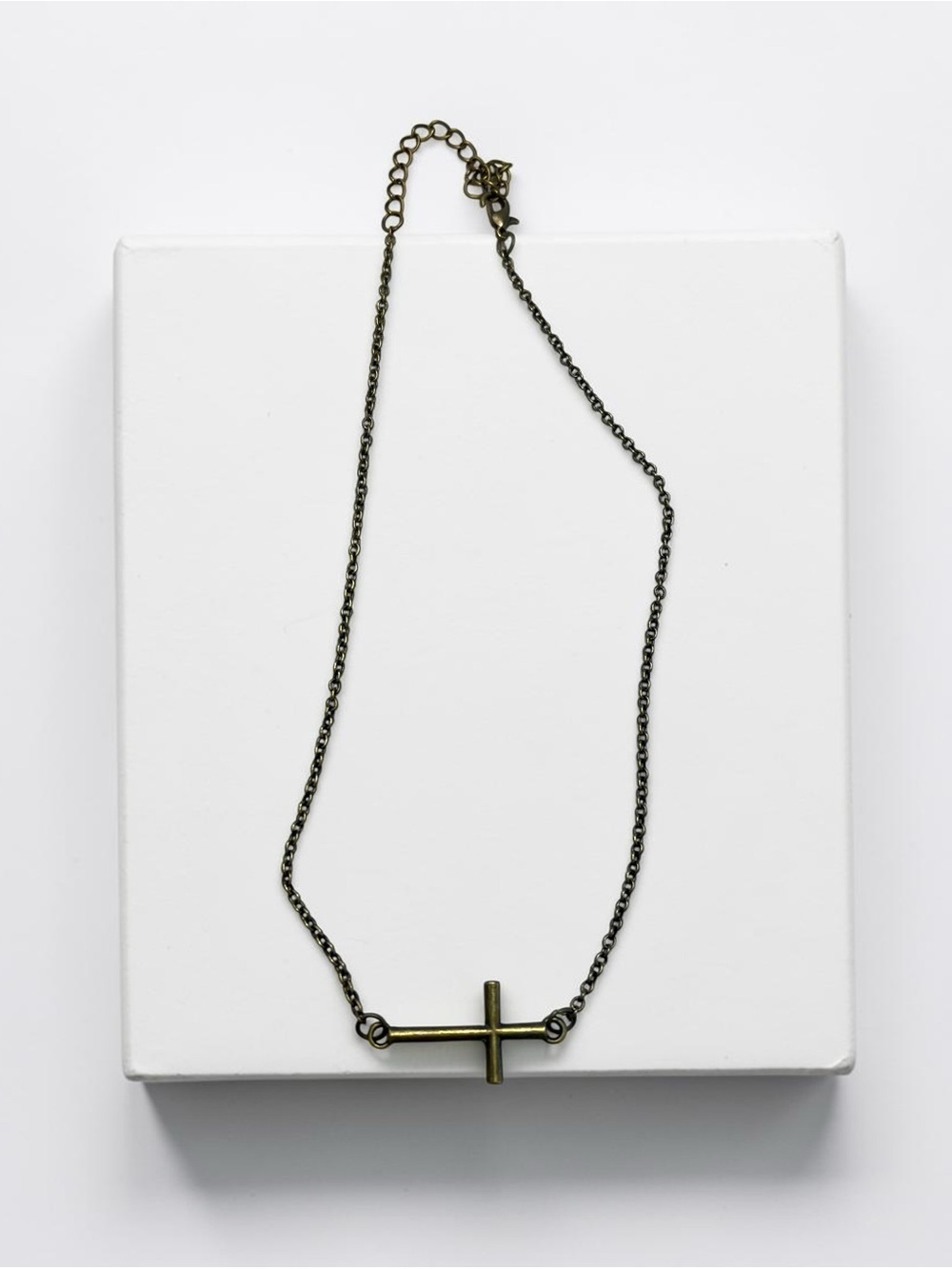 Delicate Side Cross choker Necklace in Antique Brass - Women Jewelry